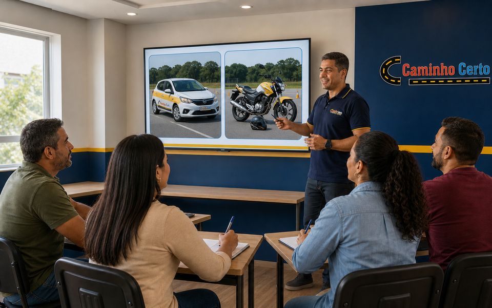 Turma em sala de aula da Caminho Certo durante o curso de formação